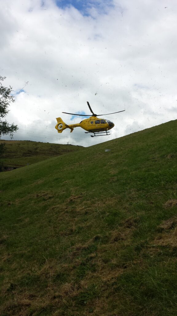 Helimed 08 departs with the casualty on board