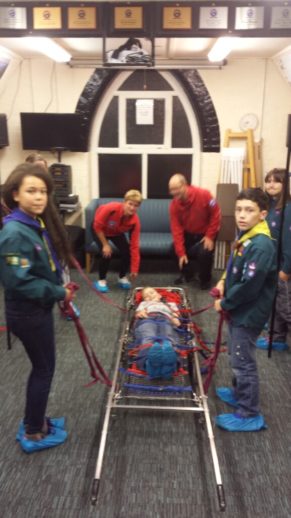 The Scouts try their hand at stretcher handling